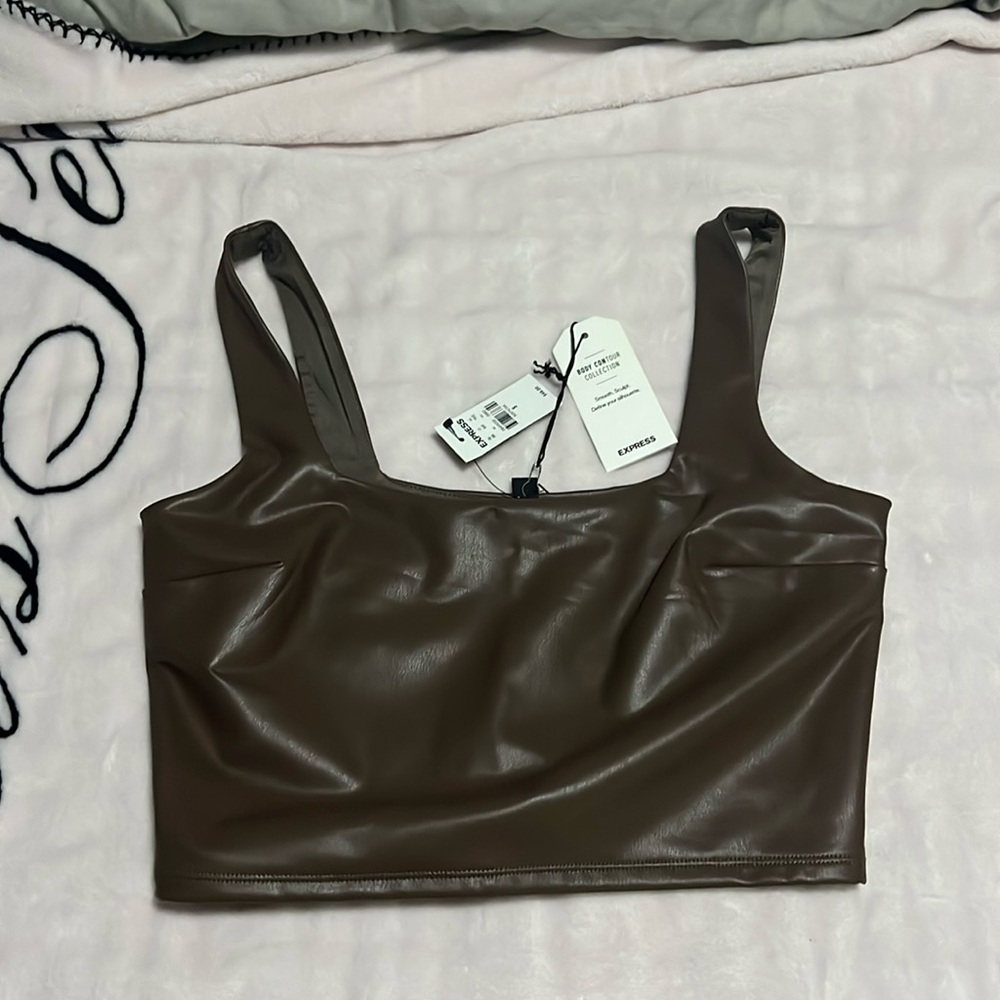 Express S women’s crop top faux leather brown